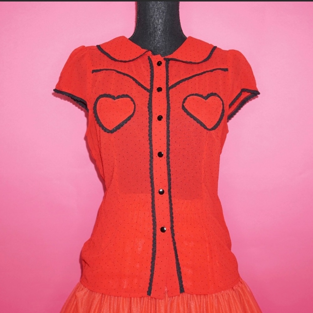 COPY - Voodoo Vixen Polka Dot Swiss Dot Heart Blouse